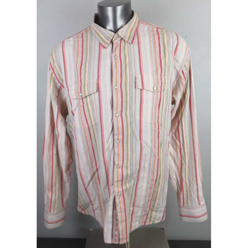 Mens Scully Pearl Snap Button Front Dress‎ Shirt XL Striped Multicolor Western